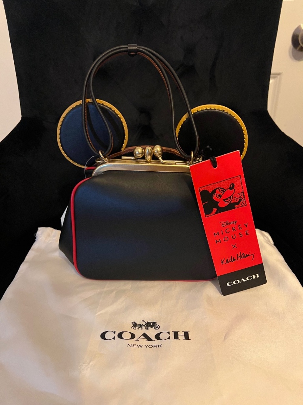 Coach Disney Mickey Mouse X Keith Haring Kisslock Bag in black leather